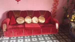 Red Suede 3-seat Sofa