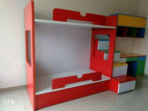 Red, White And Green Wooden Bunk Bed Frame