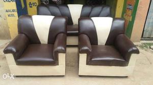 Red-and-white Leather Padded Sofa Set