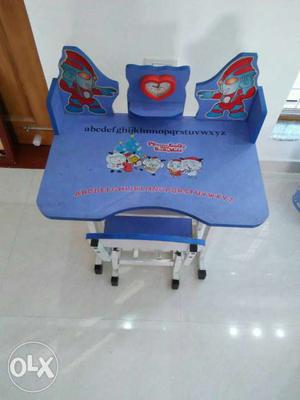 Toddler's Blue Wooden Table With Chair