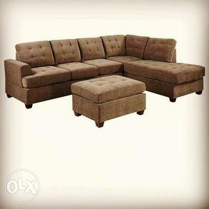 Tufted Brown Sectional Sofa Set