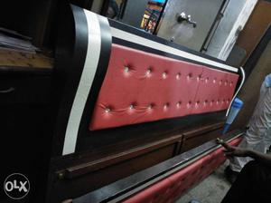 Tufted Red Leather Padded Black Wooden Bed Headboard