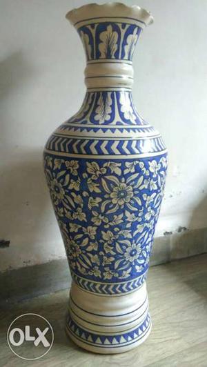 White And Blue Ceramic Urn \