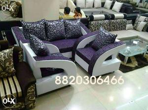 White And Purple Velvet Sofa Set