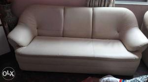 White Leather Tufted 3-cushioned Sofa