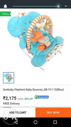 Baby's Blue And Orange Sunbaby Elephant Baby Bouncer