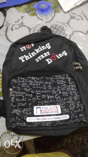 Black And Gray Stop Thinking Start Doing Print Backpack