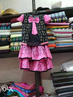 Girl's Black And Pink Floral Dress