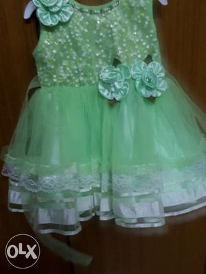 Girl's Green And White Floral Mini Dress