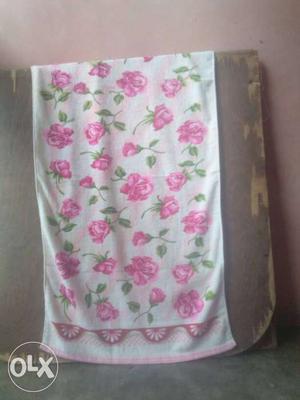 Pink And White Bath Towel