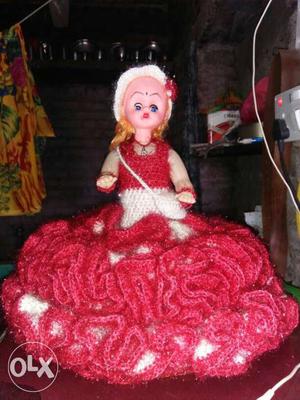 Porcelain Doll With Red Knitted Dress