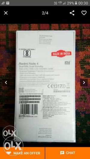 Redmi note 4 sealed box piece 4gb ram 64 gb in
