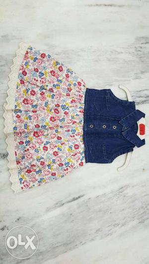 Toddler Girl's Blue, White, Red, And Pink Floral Denim Top