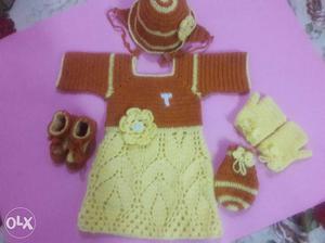 Toddler's Brown And Yellow Knitted Dress