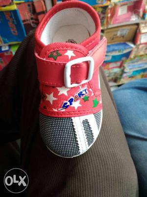 Toddler's Red, White, And Grey Velcro Strap Shoe
