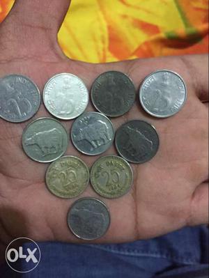 A set of 10 pieces of 25paise coins