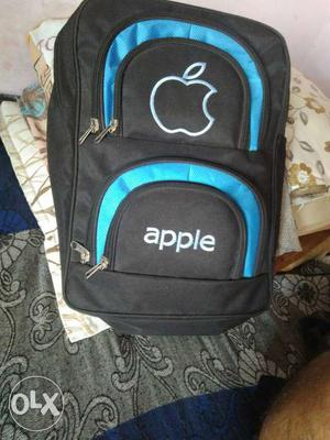 Black And Blue Apple Printed Backpack