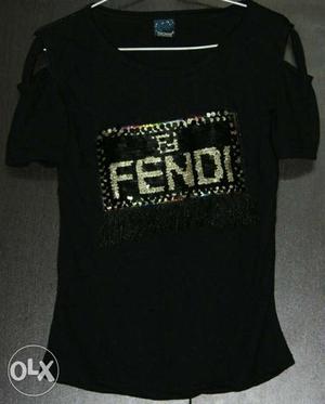 Black Fendi Print Crew-neck T-shirt