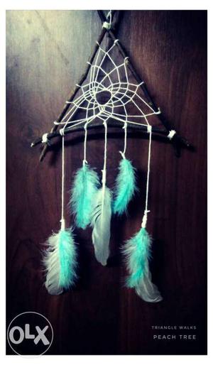 Black, White, And Teal Dream Catcher