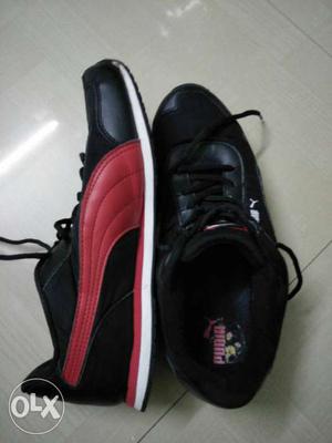 Black-and-red Puma Leather Low-top Sneakers
