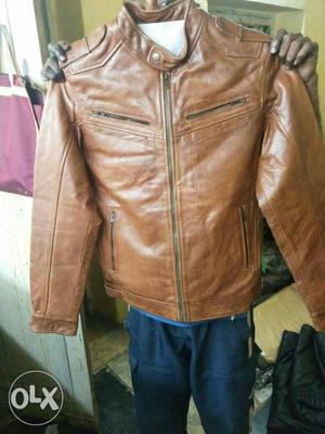 Brown Leather Full-zip Jacket