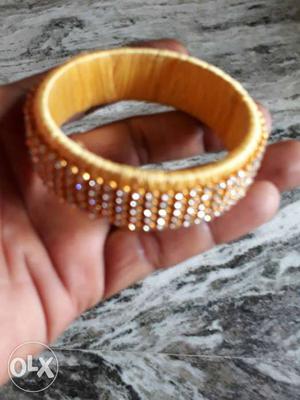 Embellished Diamond Yellow Silk Thread Bangle
