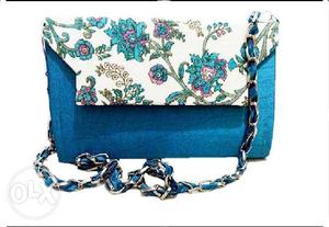 Floral print blue raw silk sling
