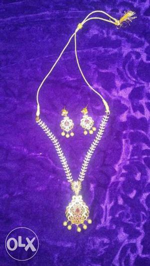 Gold Drop cz Earrings And cz ruby Necklace (unused)