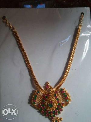 Gold With Emerald And Ruby Stones Pendant Necklace