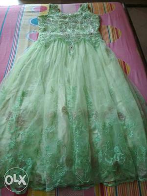 Green Beaded Sleeveless Dress