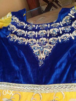 Heavy embroidery,Women's Blue, Yellow,net heavy work lahanga