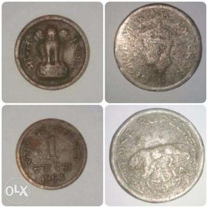 Indian Old Coins  and  ONE Rupee