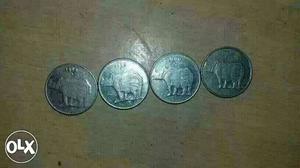 Old coin 25 paise with rhino