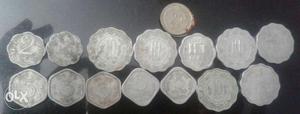 Old currency coins - 10 paise coins - 7, 2 paise