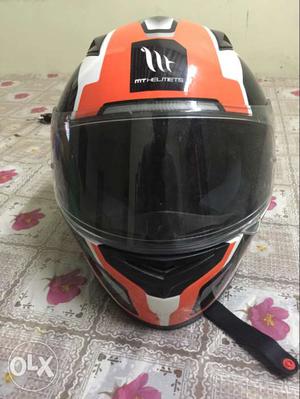 Orange, White And Black Full-faced Motorcycle Helmet