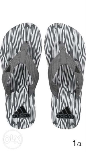 Pair Of Black-and-white Adidas Zebra Print Sandals