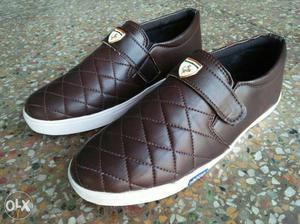 Pair Of Brown Leather Low-tops Sneakers