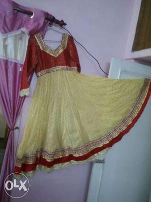 Red And golden Long anarkali party Dress