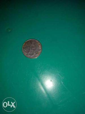 Round Silver 25 India Rupee Coin