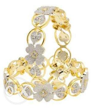 Two Diamonds Embellished Gold-colored Bangles