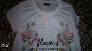 White Flower Print Neck Shirt