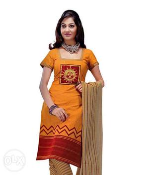Women's Orange And Red agree Ganesh dress material