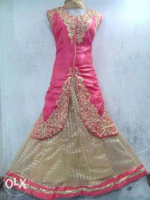 Women's Pink And Gold Traditional Dress