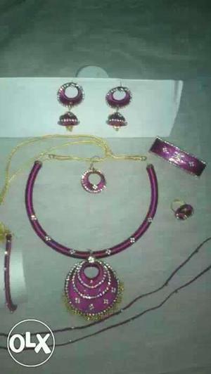 Women's Purple Necklace And Jhumka Earrings