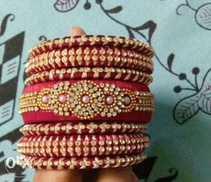 Women's Red And Brown Silk Thread Bangles