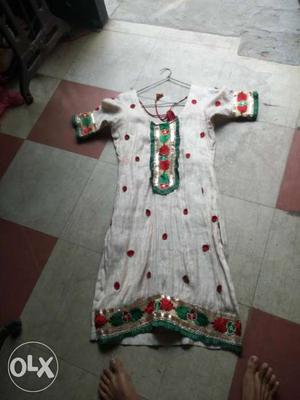 Women's White, Red And Green Dress