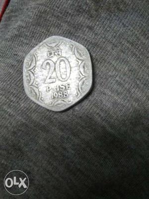 20 paisa coin made in  with Indian national