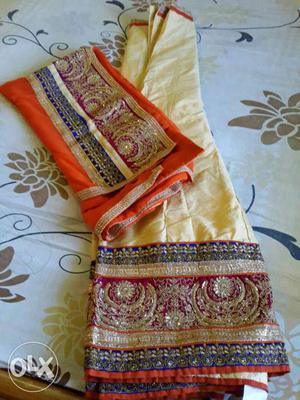 Beige And Red Sari