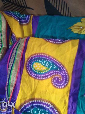 Bhaglpuri sari Yellow, Purple And Blue Textile