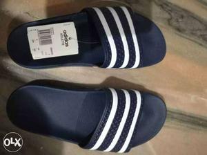Blue-black-and-white Adidas Slide On Sandals